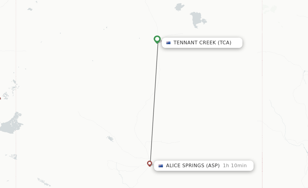 Flights from Tennant Creek to Alice Springs route map