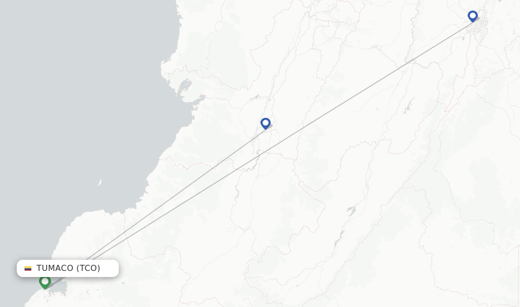 Route map with flights from Tumaco with SATENA