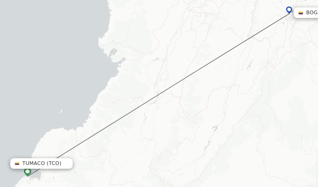 Flights from Tumaco to Bogota route map