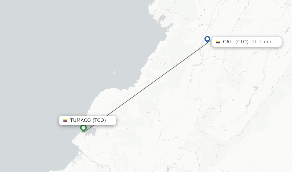 Flights from Tumaco to Cali route map