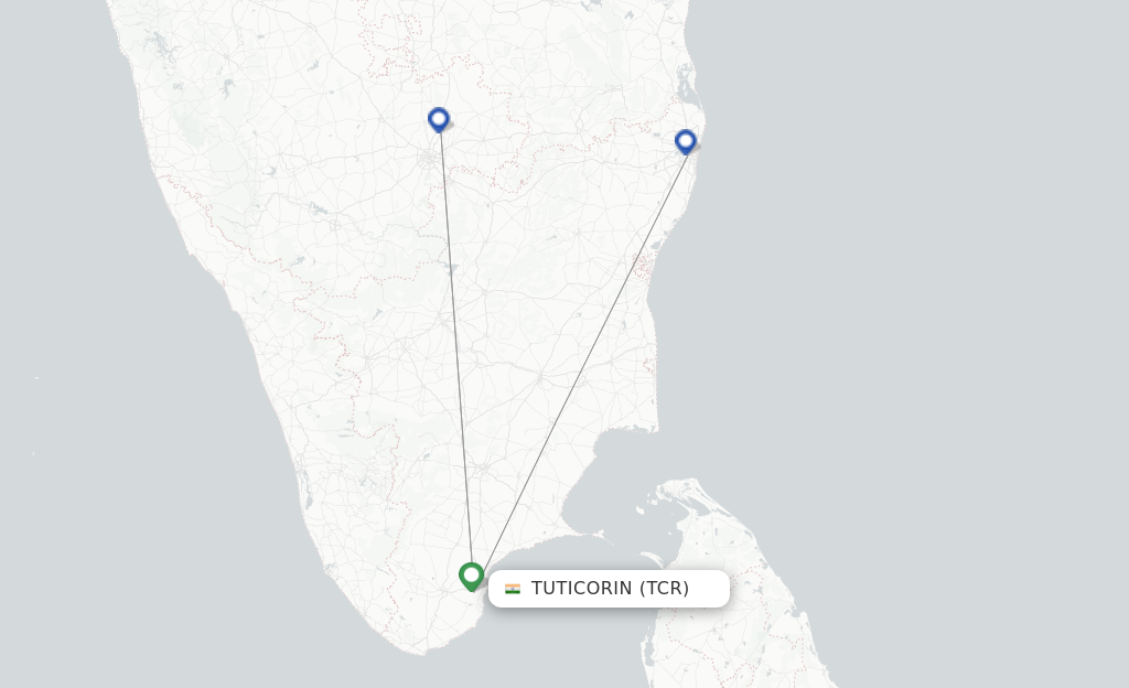 Route map with flights from Tuticorin with IndiGo