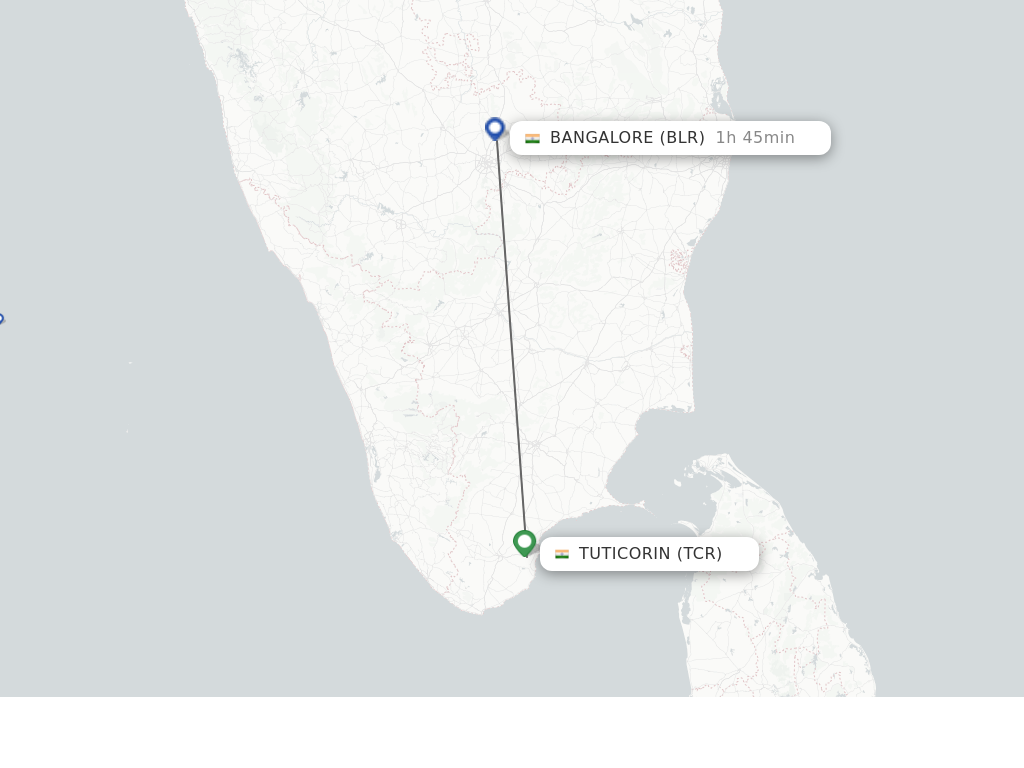 Flights from Tuticorin to Bengaluru route map