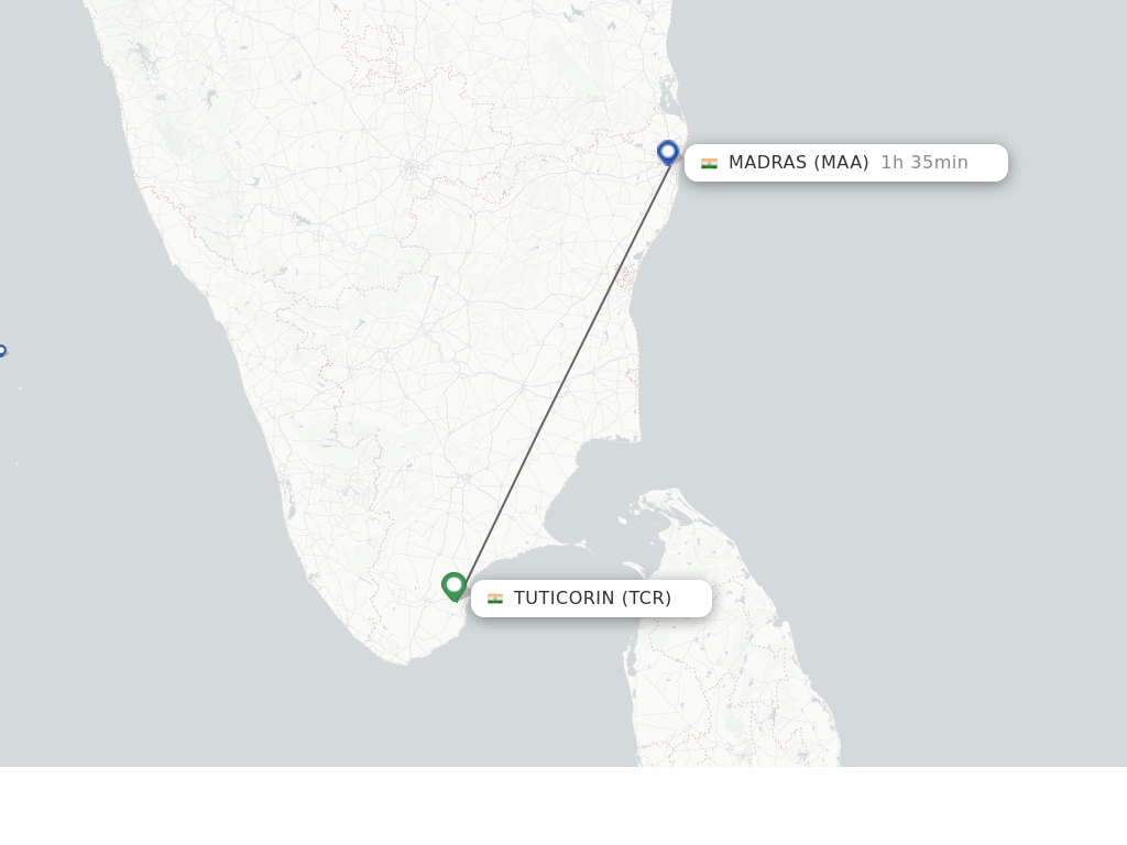 Flights from Tuticorin to Chennai route map