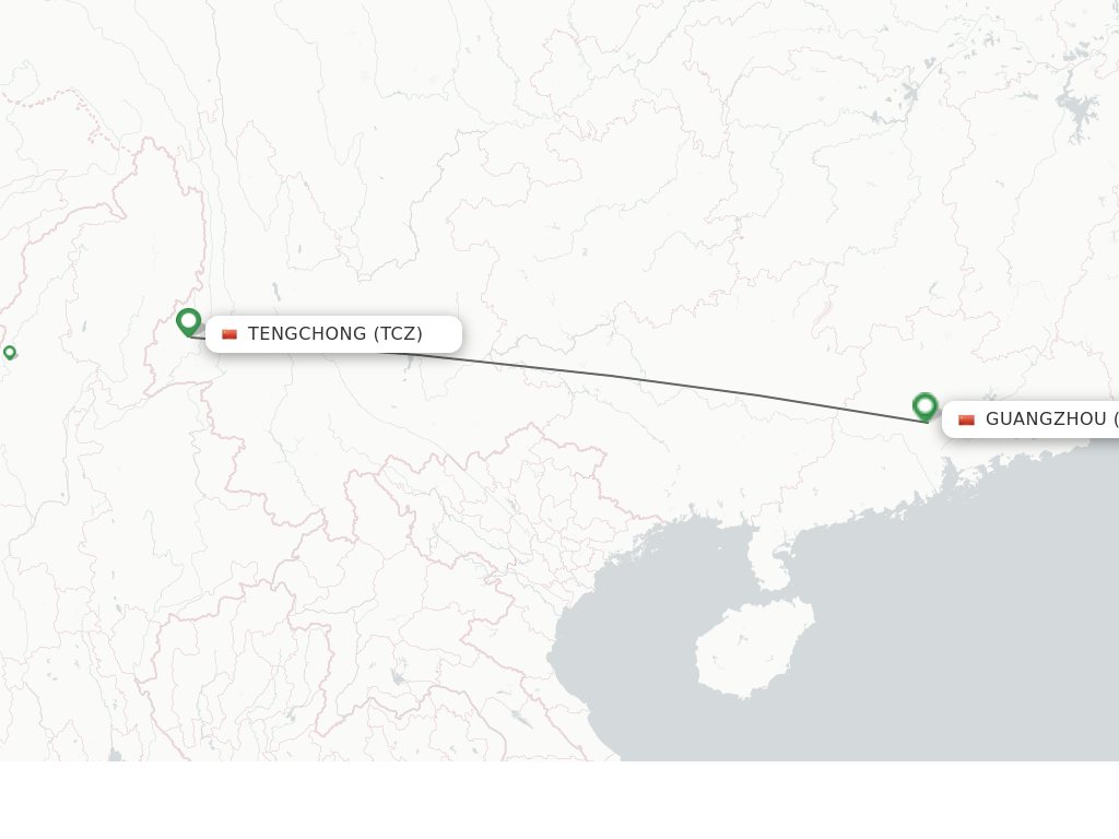 Flights from Tengchong to Guangzhou route map