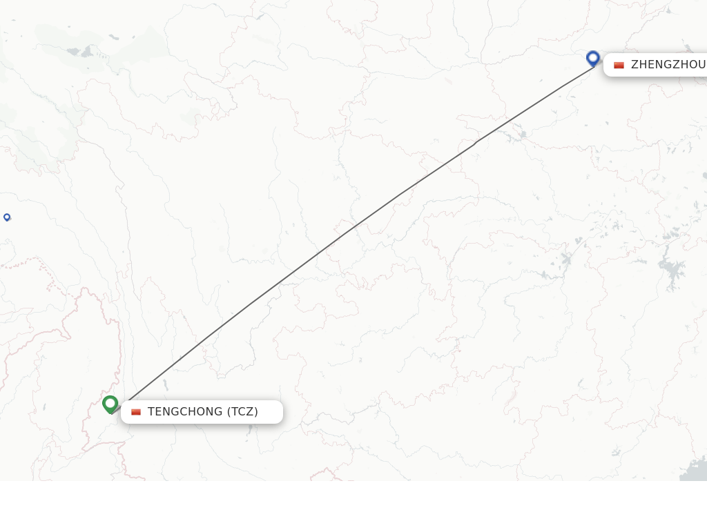 Flights from Tengchong to Zhengzhou route map