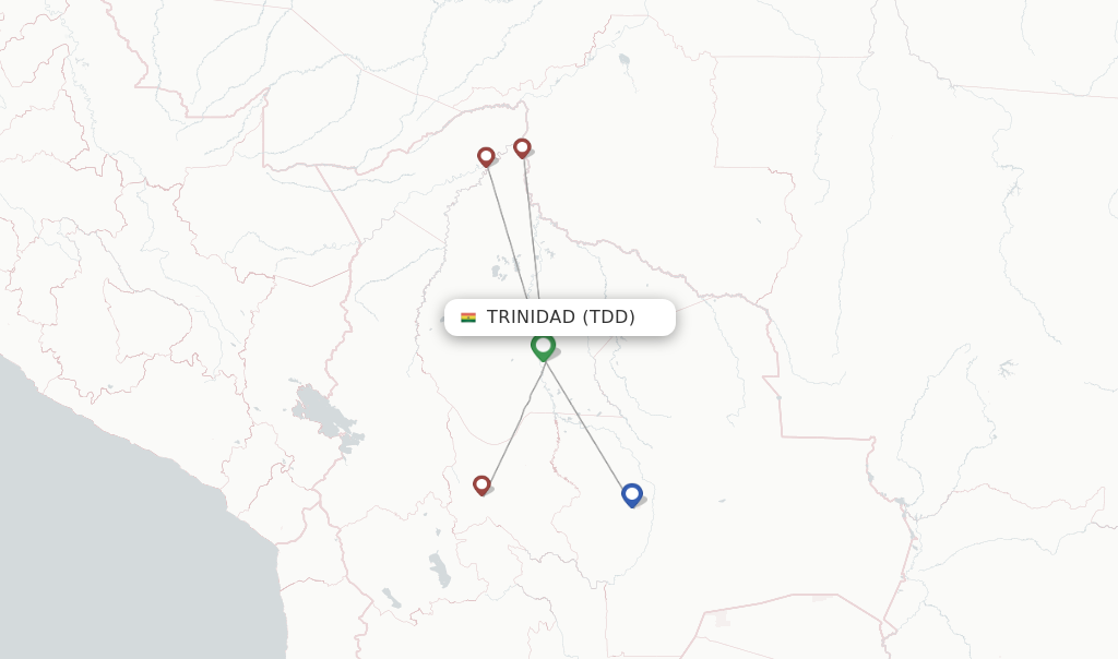 Route map with flights from Trinidad with EcoJet