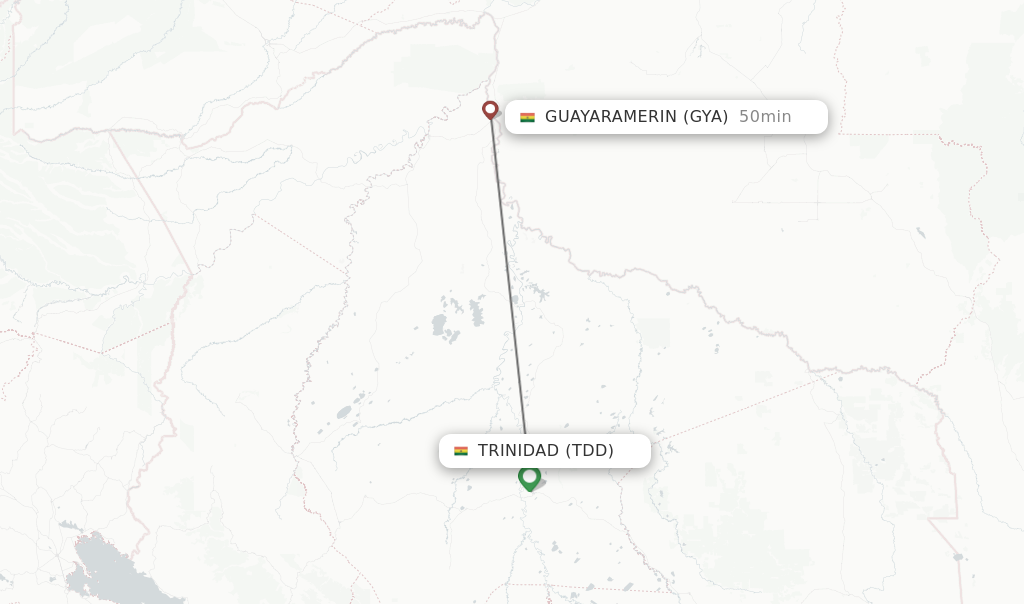 Flights from Trinidad to Guayaramerin route map