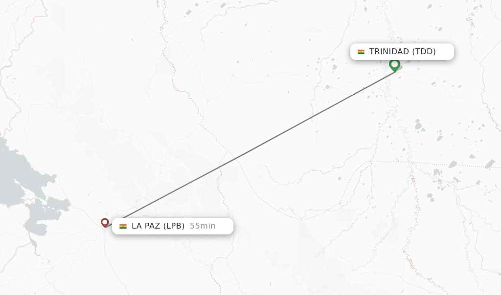 Flights from Trinidad to La Paz route map