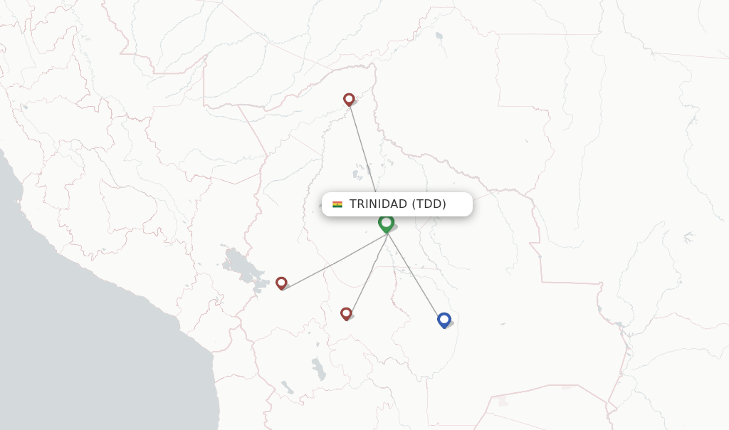 Route map with flights from Trinidad with BoA