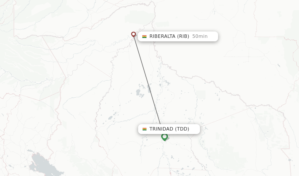 Flights from Trinidad to Riberalta route map
