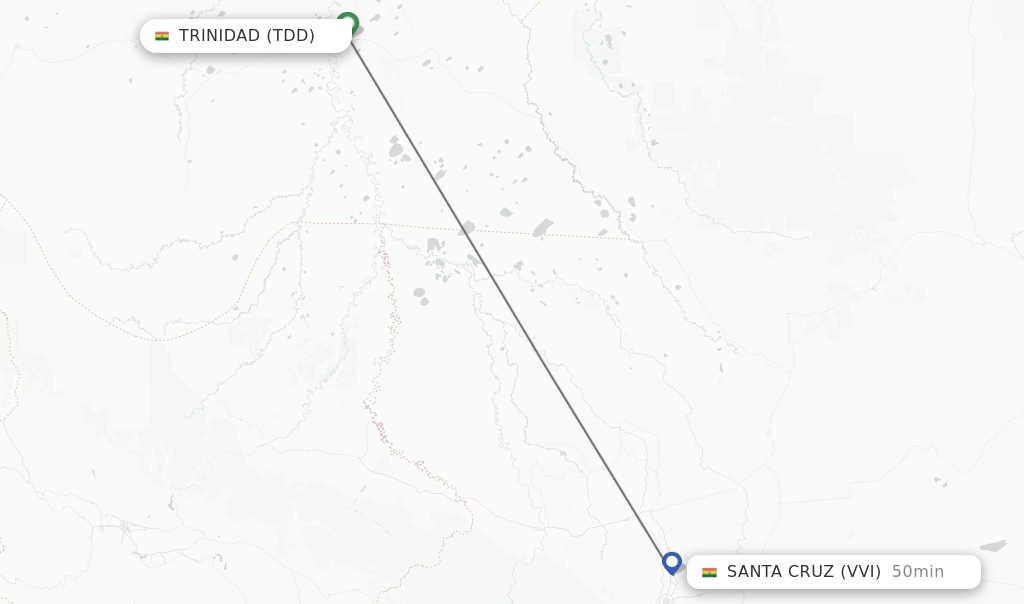Flights from Trinidad to Santa Cruz route map