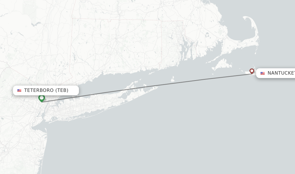 Flights from Teterboro to Nantucket route map