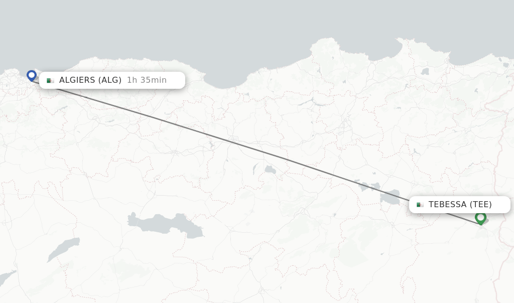 Flights from Tebessa to Algiers route map