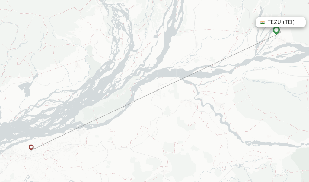 Flights from Tezu to Imphal route map