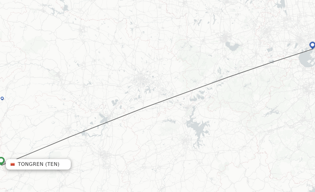 Flights from Tongren to Wuxi route map