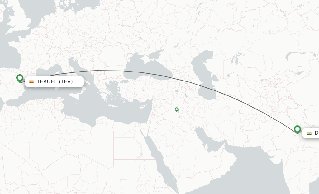 Flights from Teruel to Delhi route map