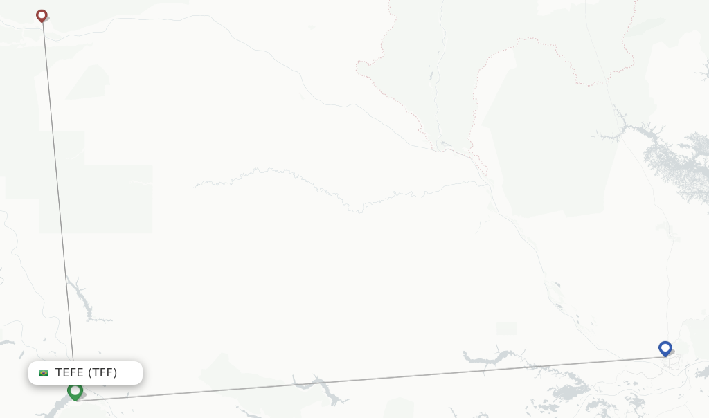 Flights from Tefe to Tabatinga route map