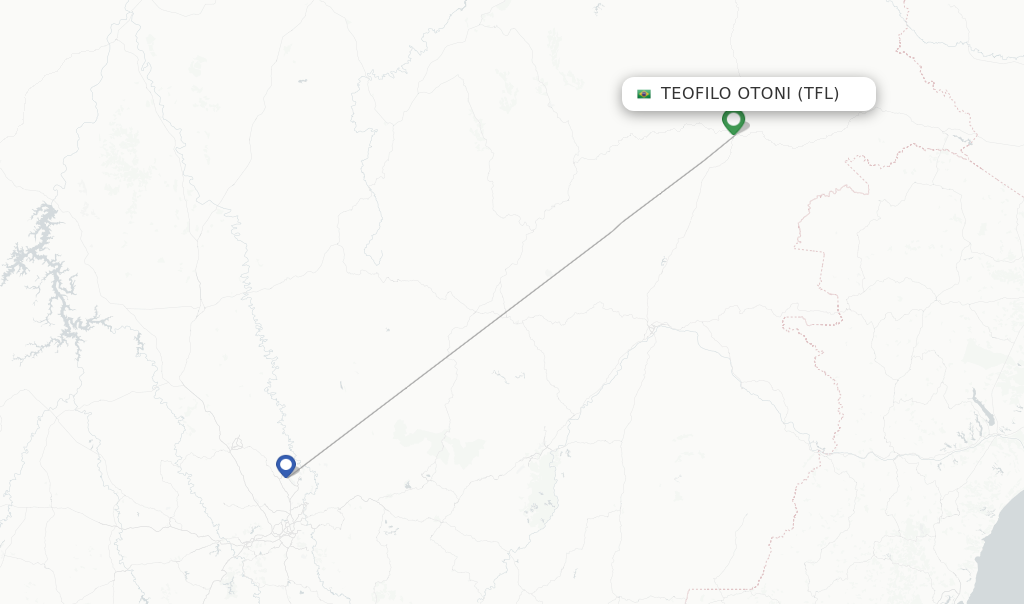 Route map with flights from Teofilo Otoni with Azul