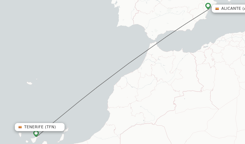 Flights from Tenerife to Alicante route map