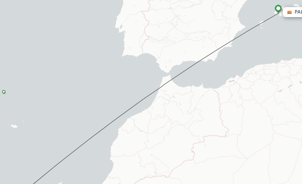 Flights from Tenerife to Palma de Mallorca route map