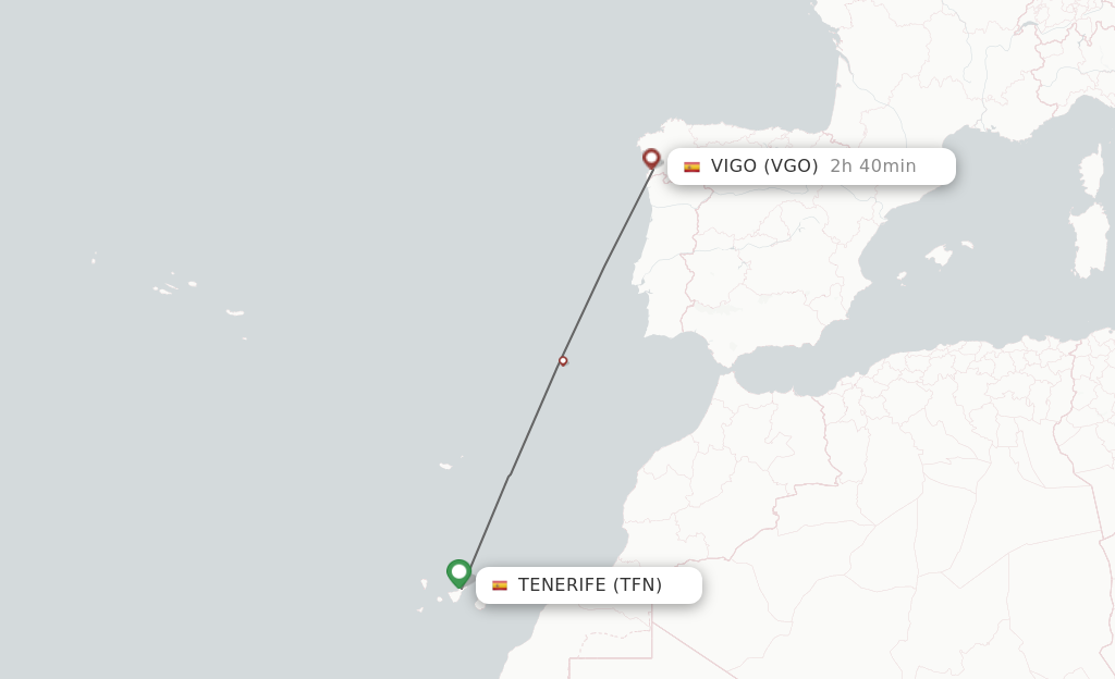 Flights from Tenerife to Vigo route map