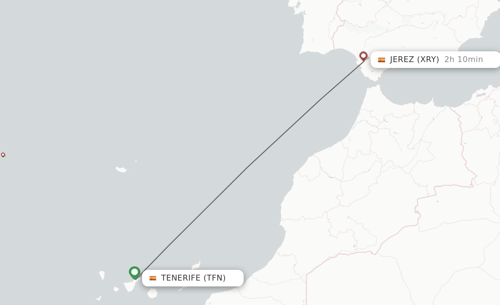 Flights from Tenerife to Jerez De La Frontera route map