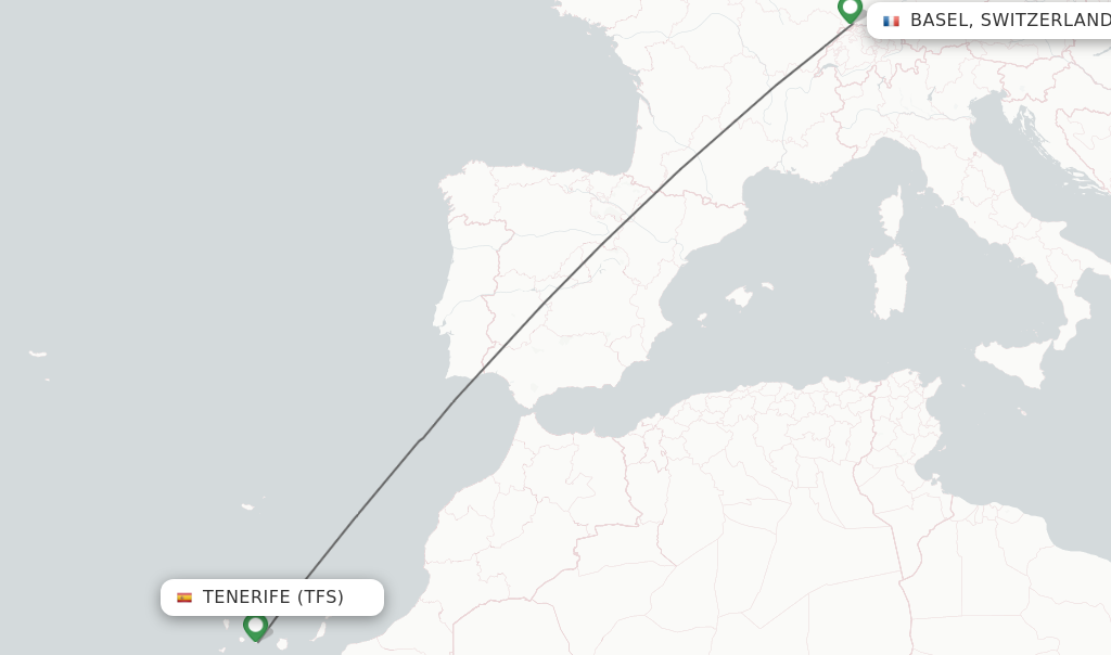 Flights from Tenerife to Basel, Switzerland/Mulhouse route map