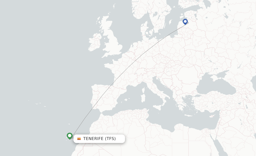 Route map with flights from Tenerife with Air Baltic