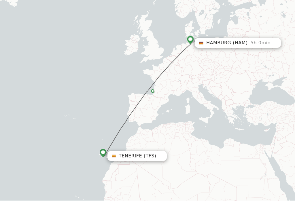 Flights from Tenerife to Hamburg route map