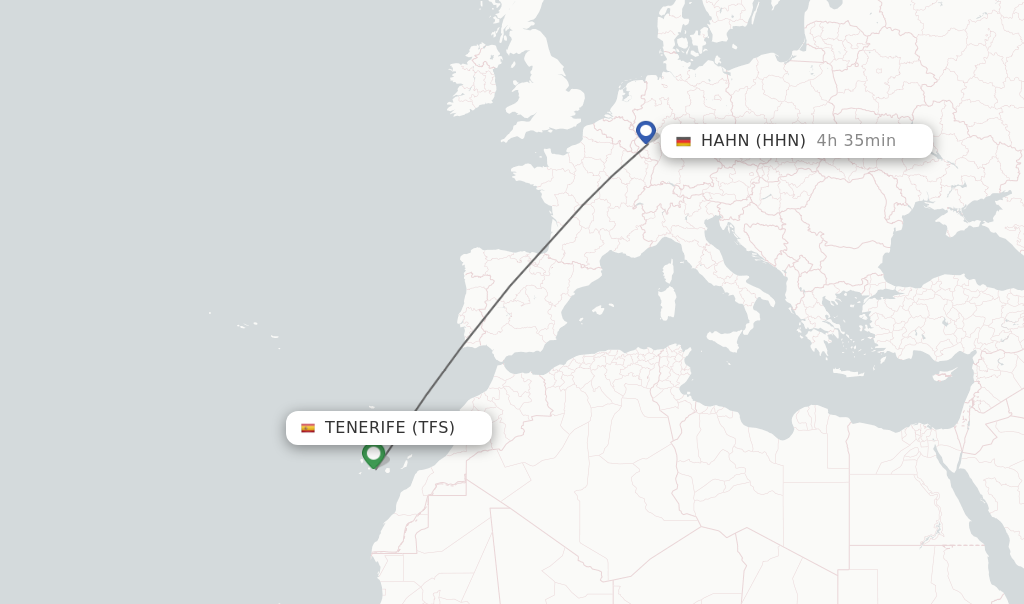 Flights from Tenerife to Hahn route map