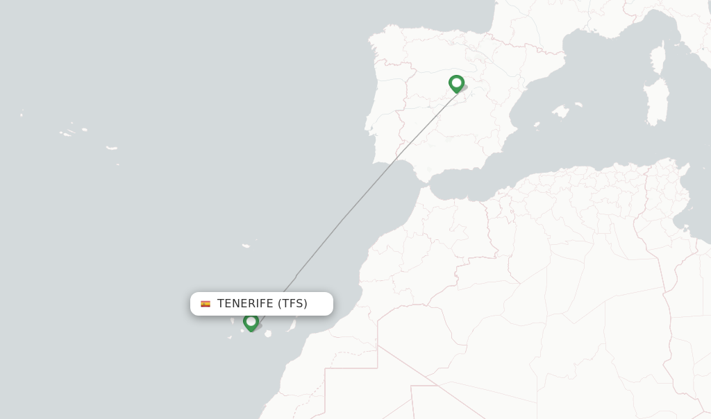Route map with flights from Tenerife with Iberia