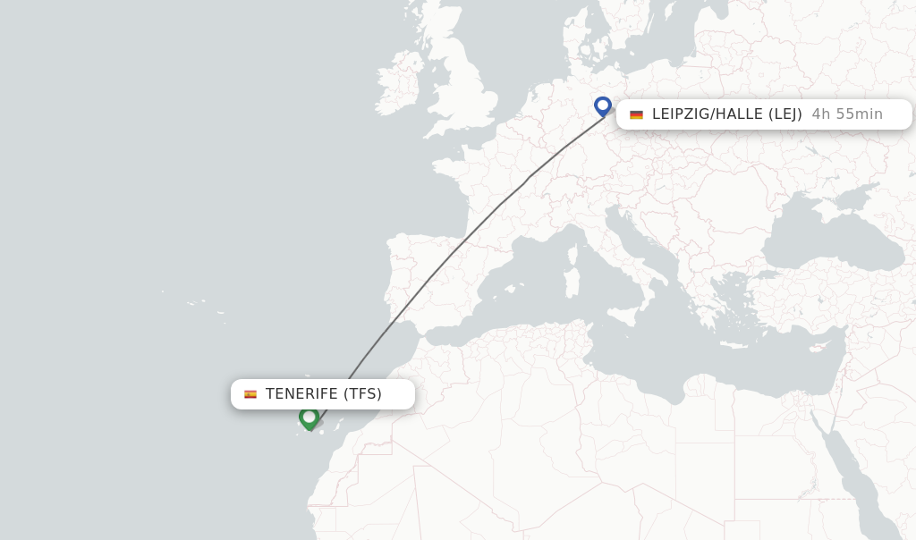 Flights from Tenerife to Leipzig/Halle route map