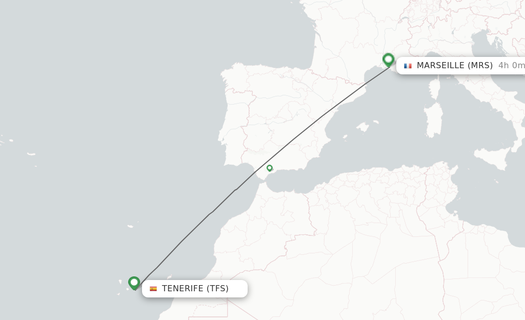 Flights from Tenerife to Marseille route map