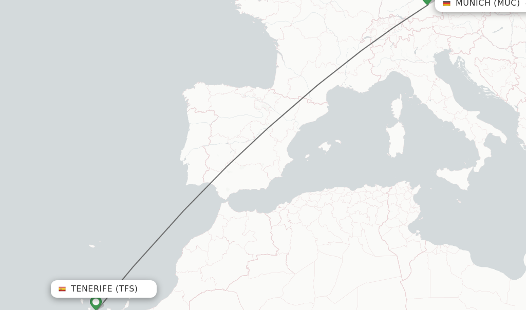 Flights from Tenerife to Munich route map
