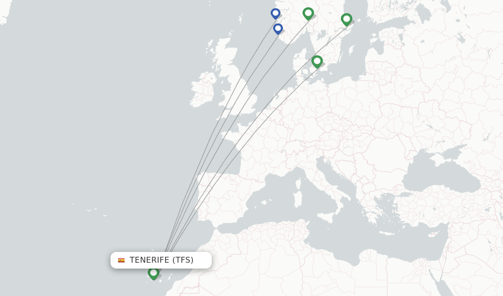 Route map with flights from Tenerife with SAS
