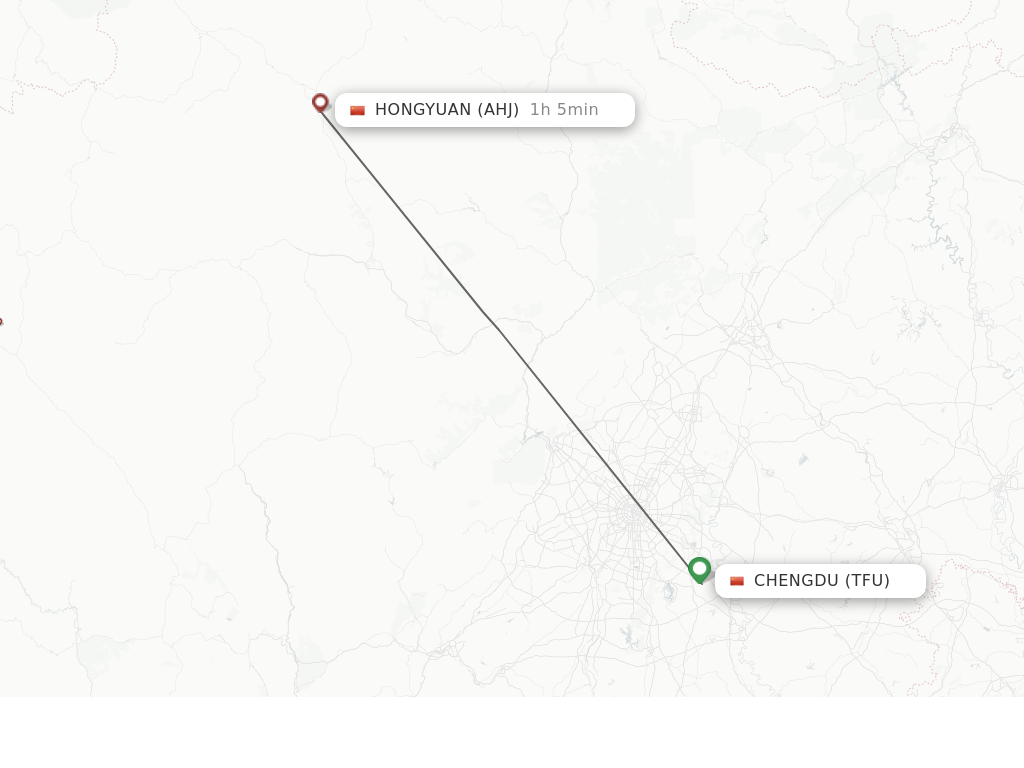 Flights from Chengdu to Hongyuan route map