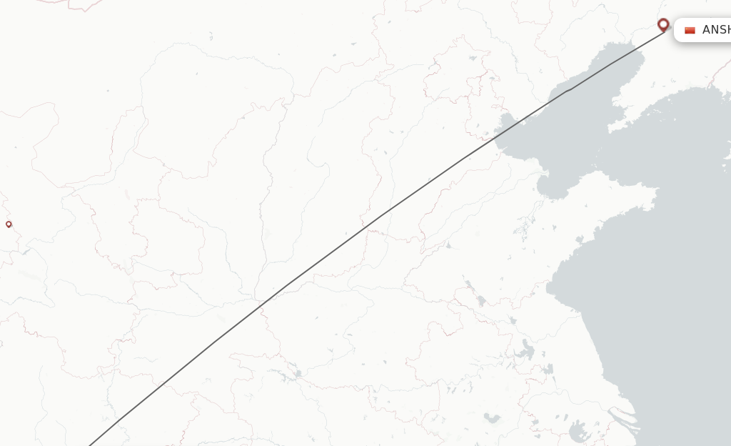 Flights from Chengdu to Anshan route map