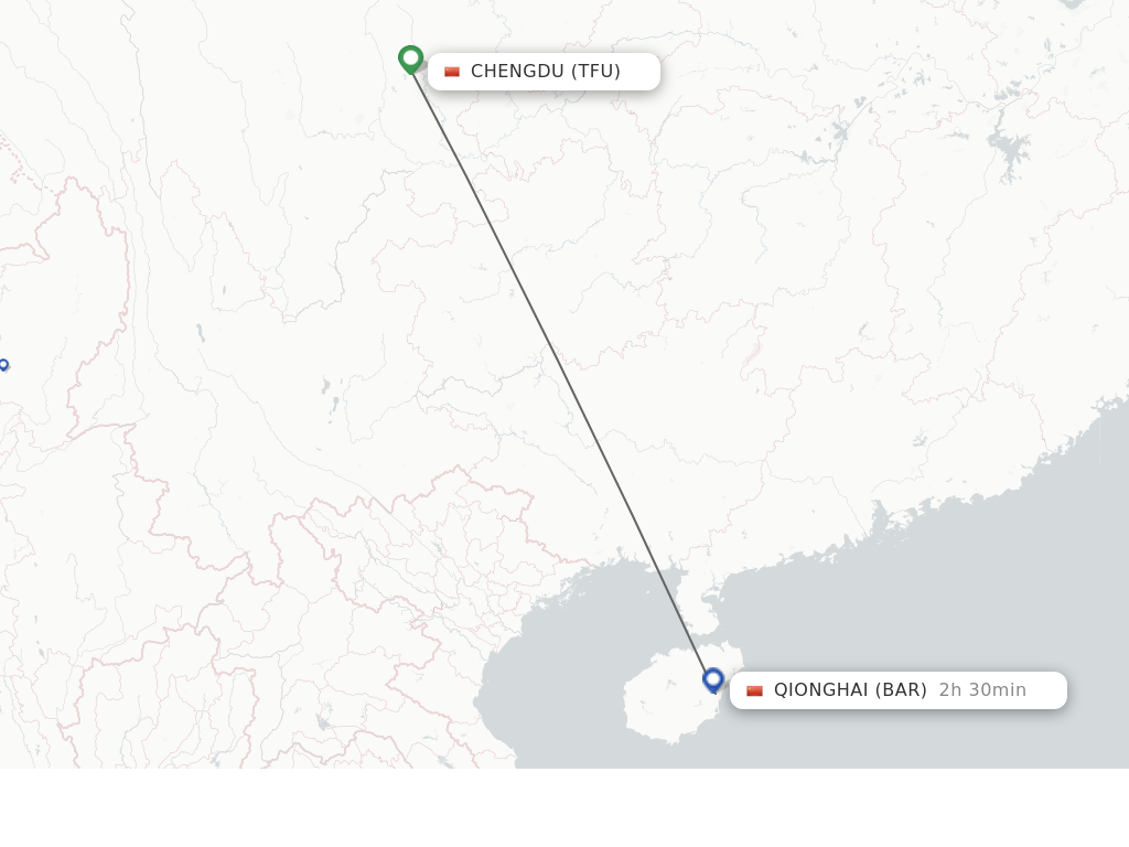 Flights from Chengdu to Qionghai route map