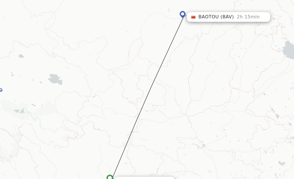 Flights from Chengdu to Baotou route map