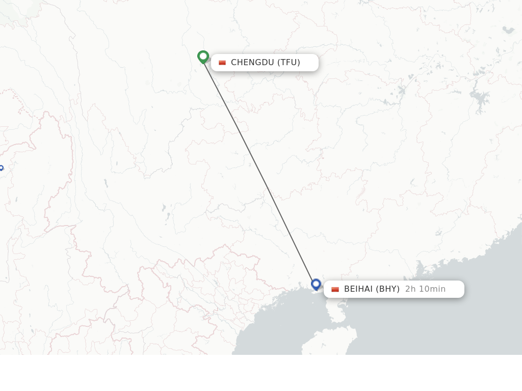 Flights from Chengdu to Beihai route map