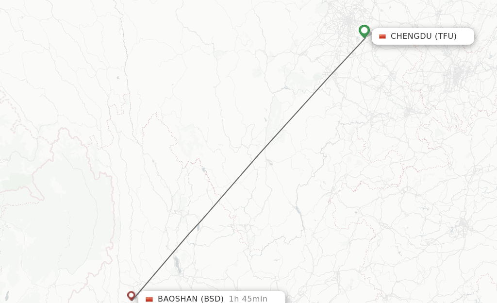 Flights from Chengdu to Baoshan route map
