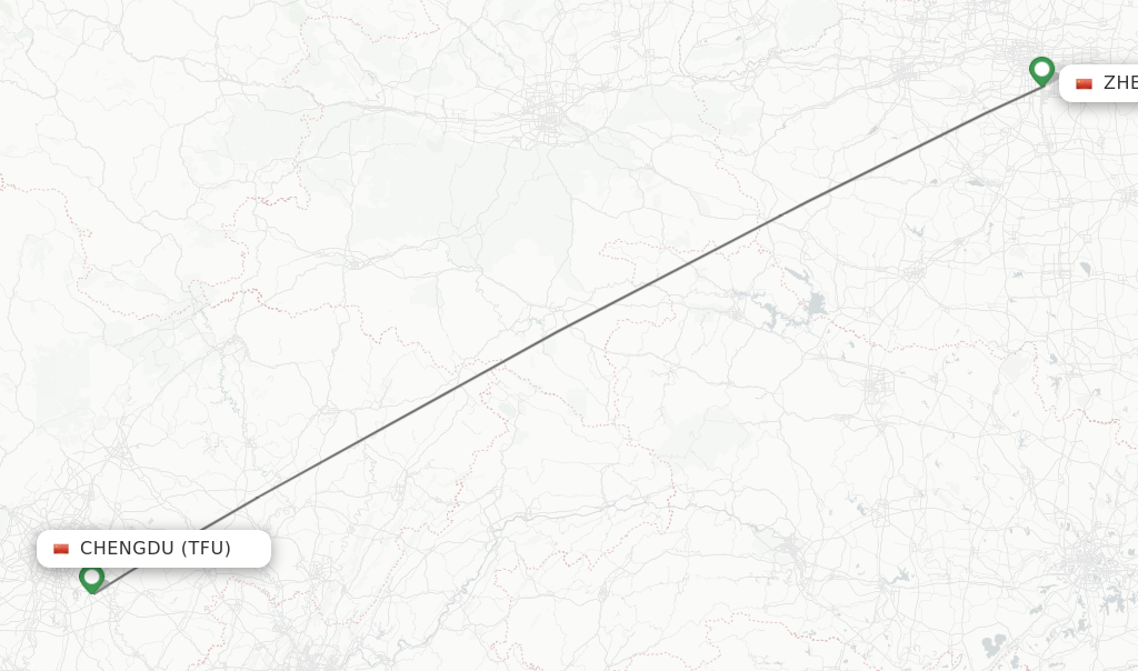 Flights from Chengdu to Zhengzhou route map