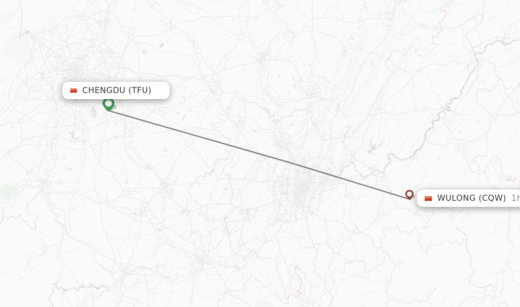 Flights from Chengdu to Wulong route map