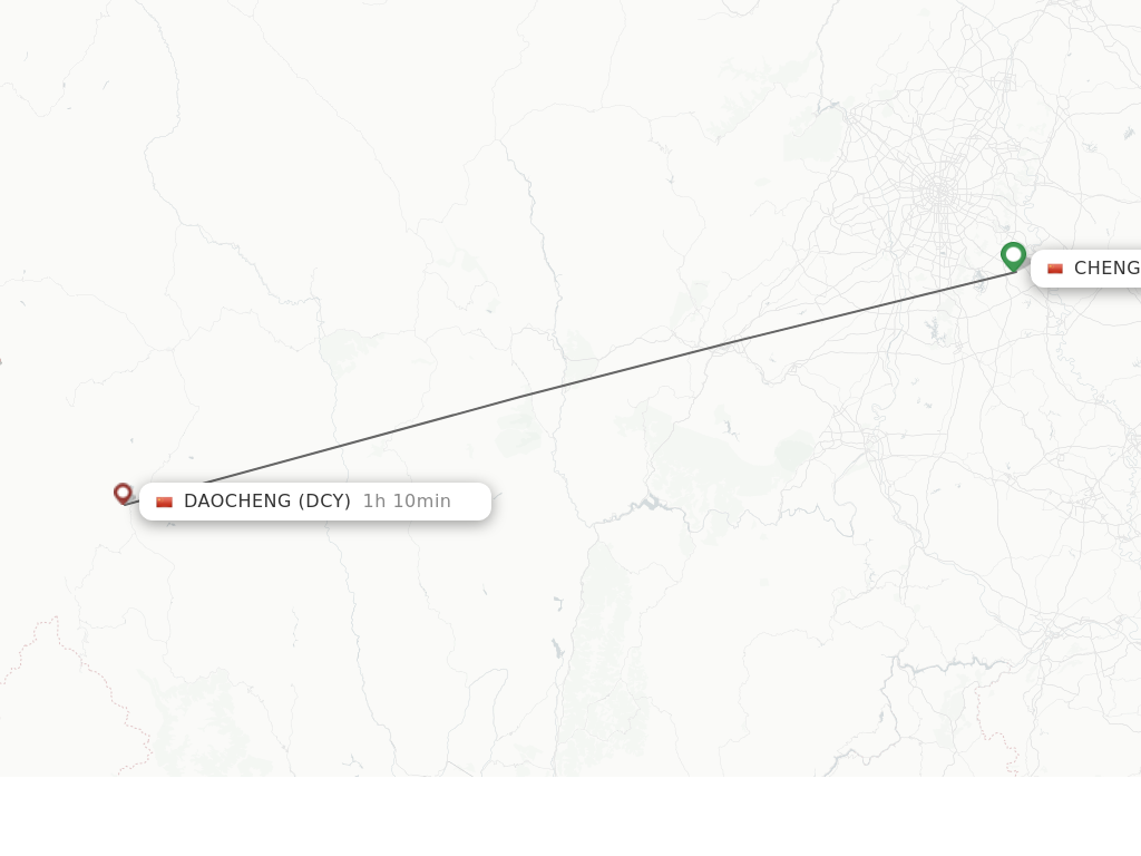 Flights from Chengdu to Daocheng route map