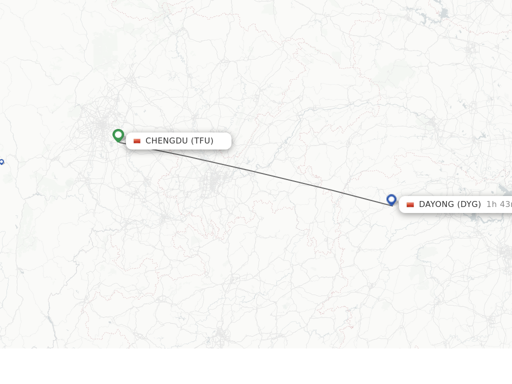Flights from Chengdu to Dayong route map