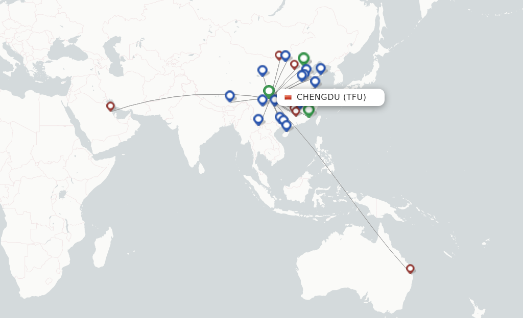 Route map with flights from Chengdu with Chengdu Airlines