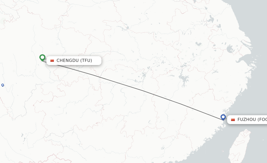 Flights from Chengdu to Fuzhou route map