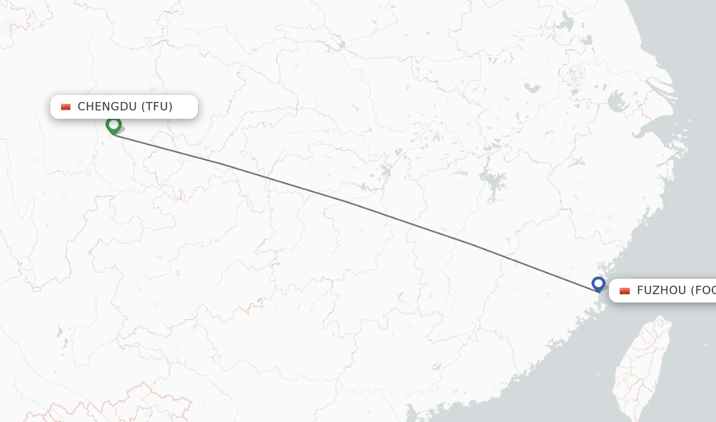 Flights from Chengdu to Fuzhou route map