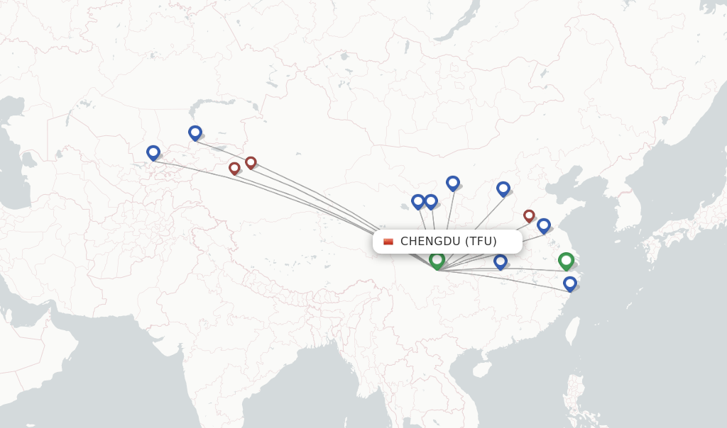Route map with flights from Chengdu with Loong Air