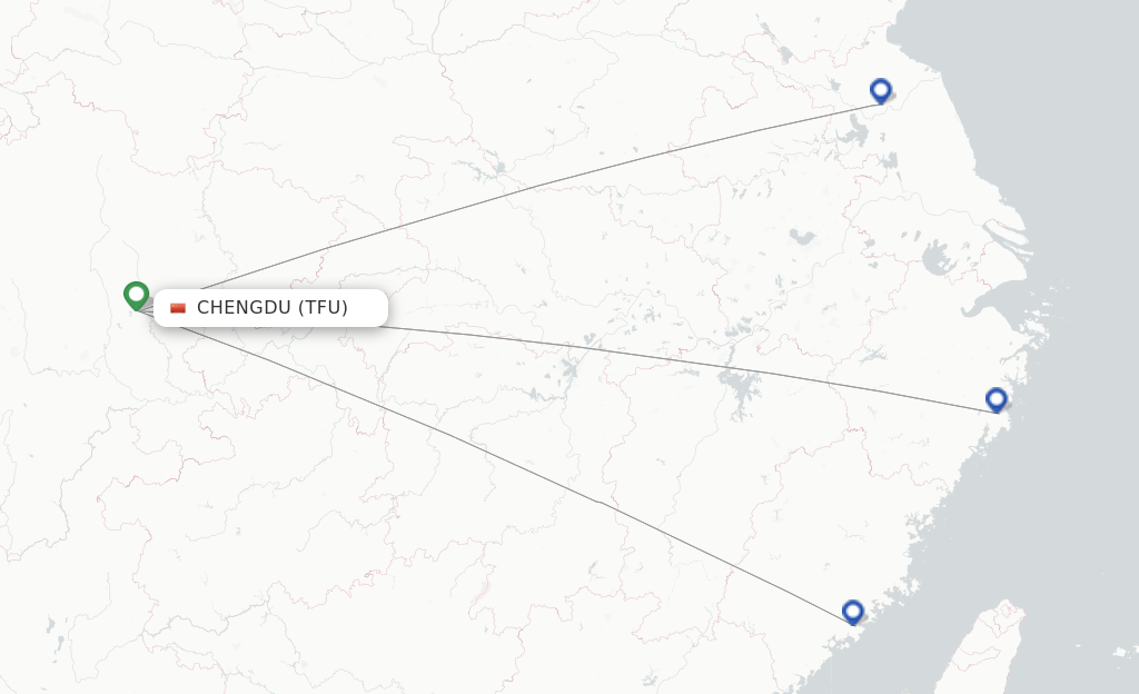 Route map with flights from Chengdu with Colorful GuiZhou Airlines